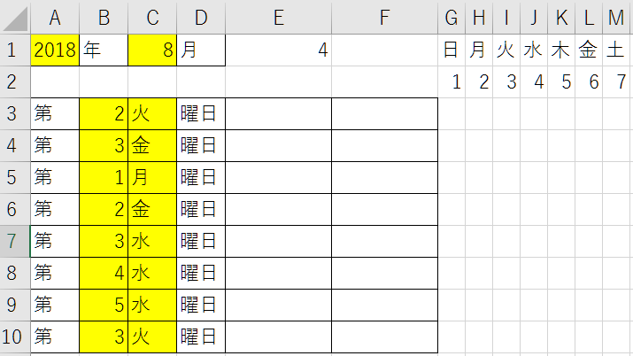 Excel 第何 曜日が何日かを自動計算 Date Weekday すんすけブログ